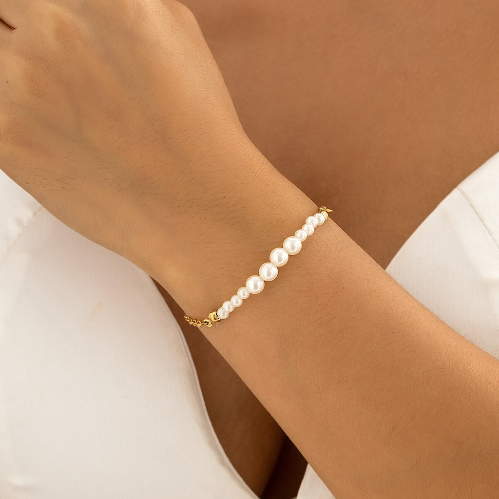 IngeSight.Z  Elegant Asymmetrical Pearl Chain Bracelet for Women Punk Gold Color Wedding Bridal Charm  Hand Chain Jewelry Gift