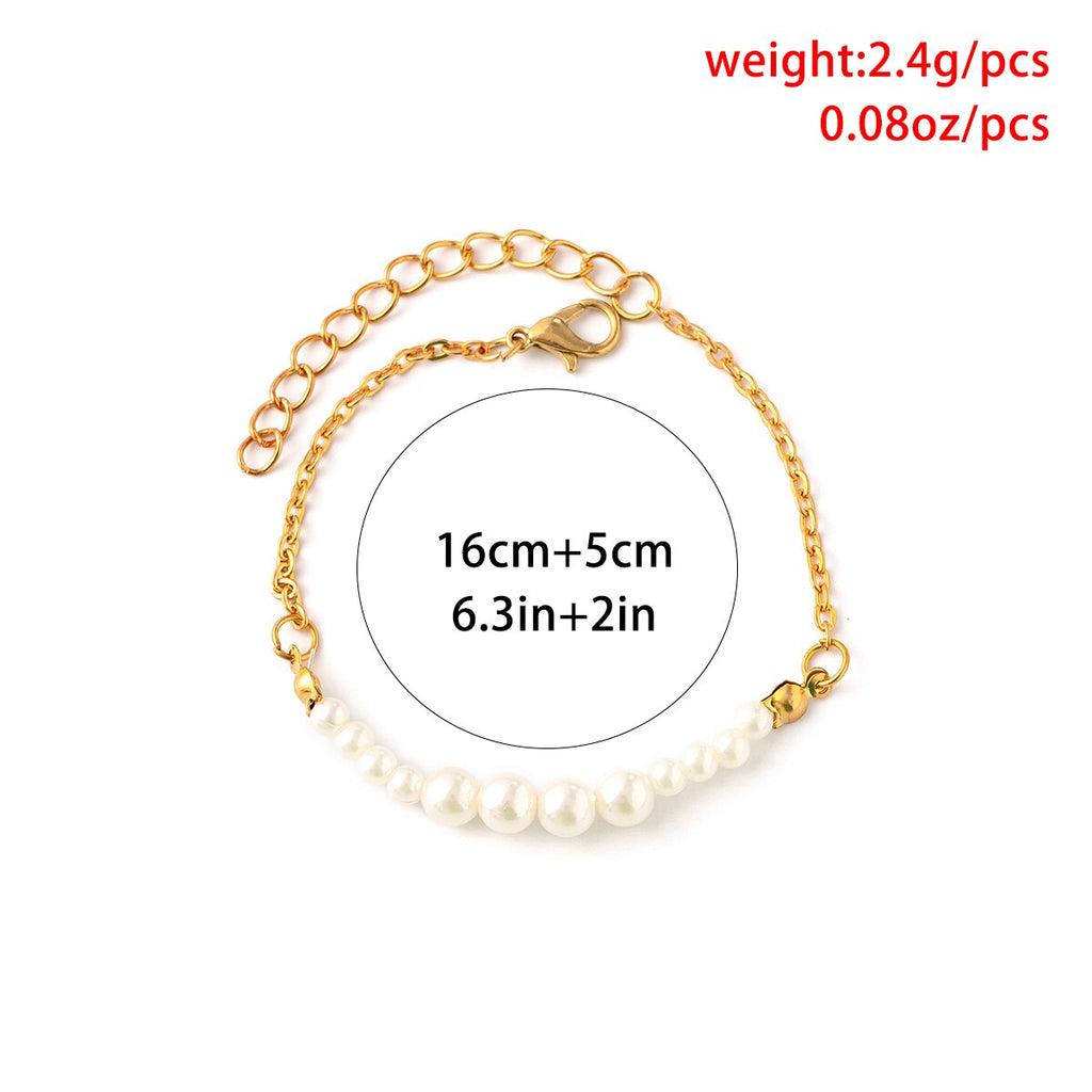 IngeSight.Z  Elegant Asymmetrical Pearl Chain Bracelet for Women Punk Gold Color Wedding Bridal Charm  Hand Chain Jewelry Gift