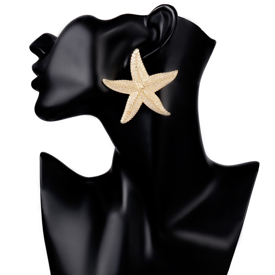 IngeSight.Z Elegant Gold Color Starfish Earrings Statement Alloy Ocean Sea Star Stud Earrings for Women Jewelry Gifts Brincos