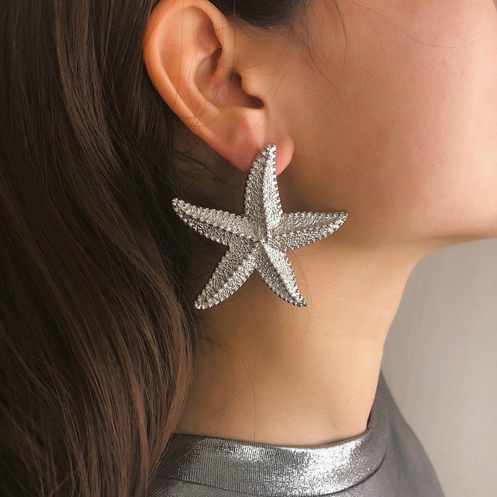 IngeSight.Z Elegant Gold Color Starfish Earrings Statement Alloy Ocean Sea Star Stud Earrings for Women Jewelry Gifts Brincos