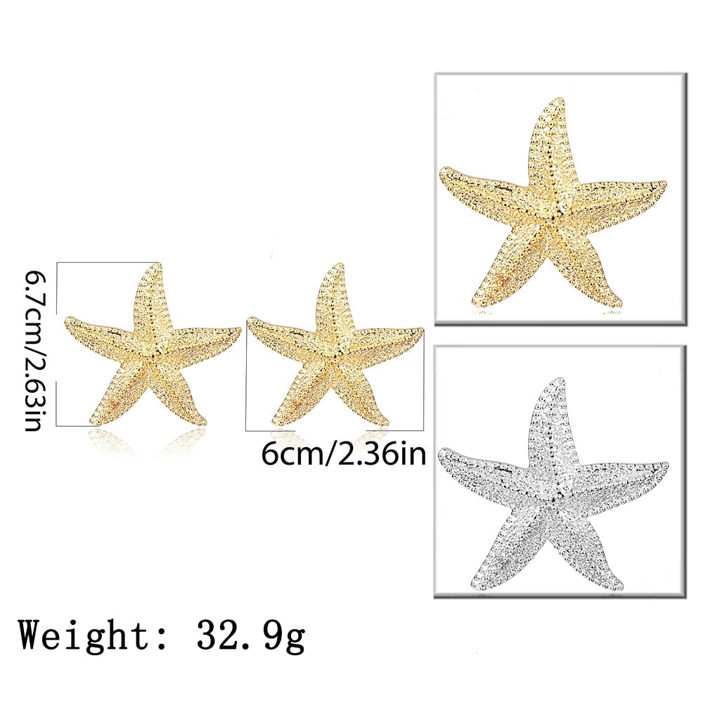 IngeSight.Z Elegant Gold Color Starfish Earrings Statement Alloy Ocean Sea Star Stud Earrings for Women Jewelry Gifts Brincos