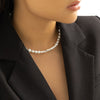 IngeSight.Z  Elegant Imitation Pearl Beaded Opening Collar Necklace for Women Punk Silver Color CCB Bead Short Clavicle Chain