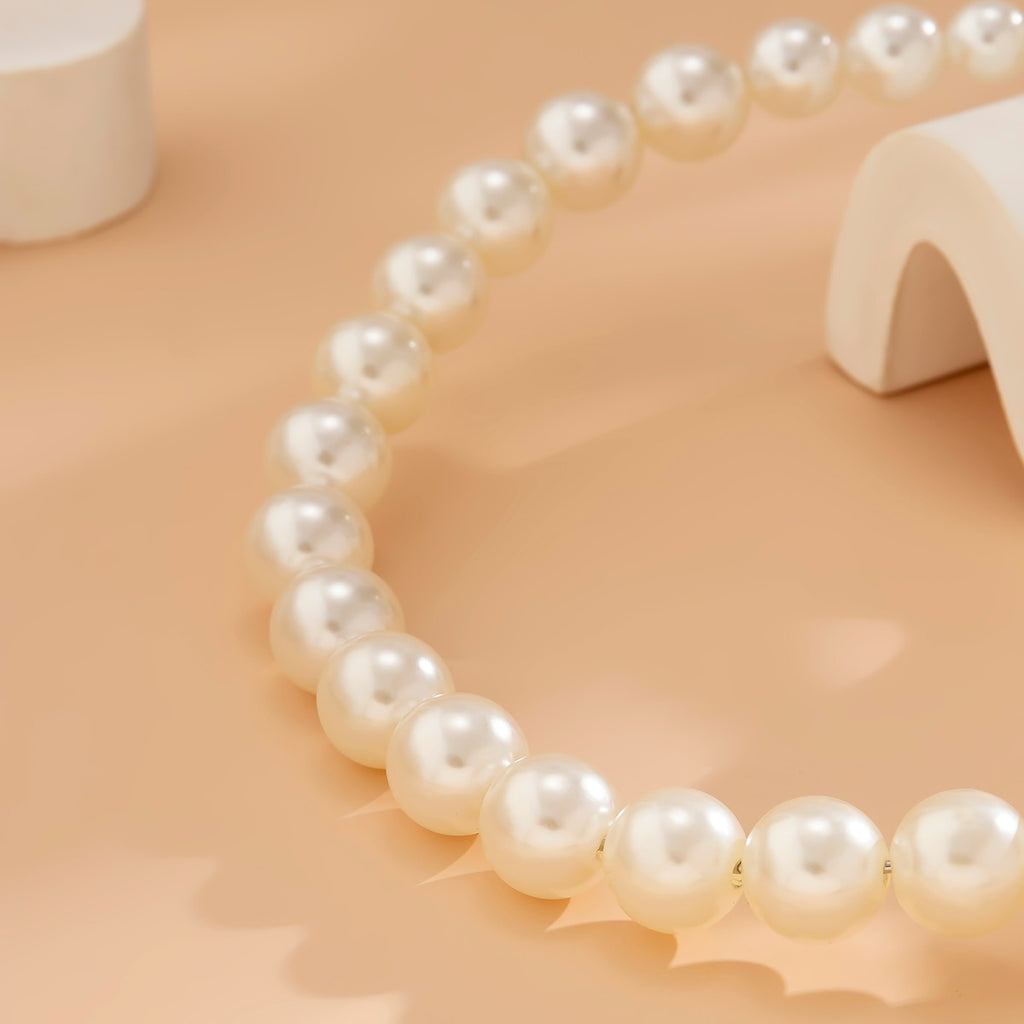 IngeSight.Z  Elegant Imitation Pearl Beaded Opening Collar Necklace for Women Punk Silver Color CCB Bead Short Clavicle Chain