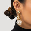 IngeSight.Z Elegant Woven Ball Pearls Drop Earrings for Women Punk Gold Color Metal CCB Beads Hoop Earrings Party Jewelry Gift
