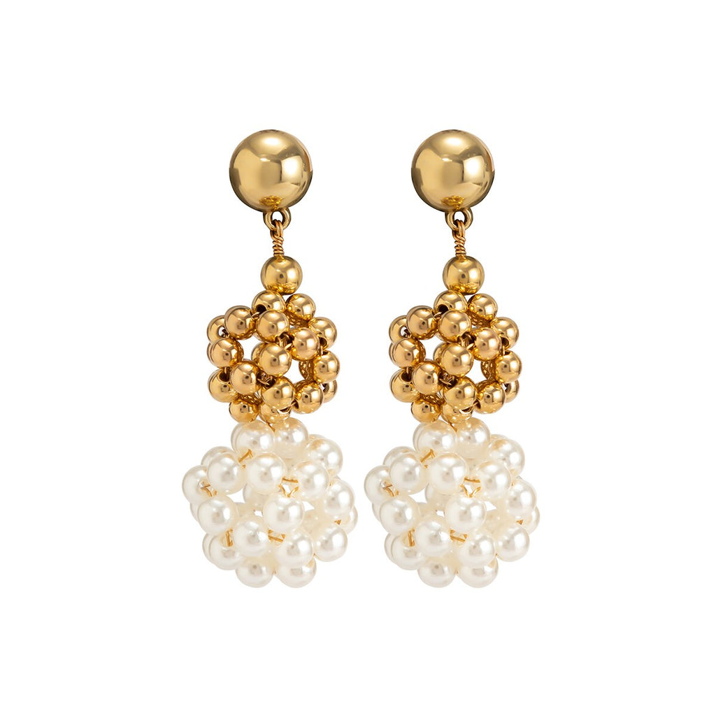 IngeSight.Z Elegant Woven Ball Pearls Drop Earrings for Women Punk Gold Color Metal CCB Beads Hoop Earrings Party Jewelry Gift