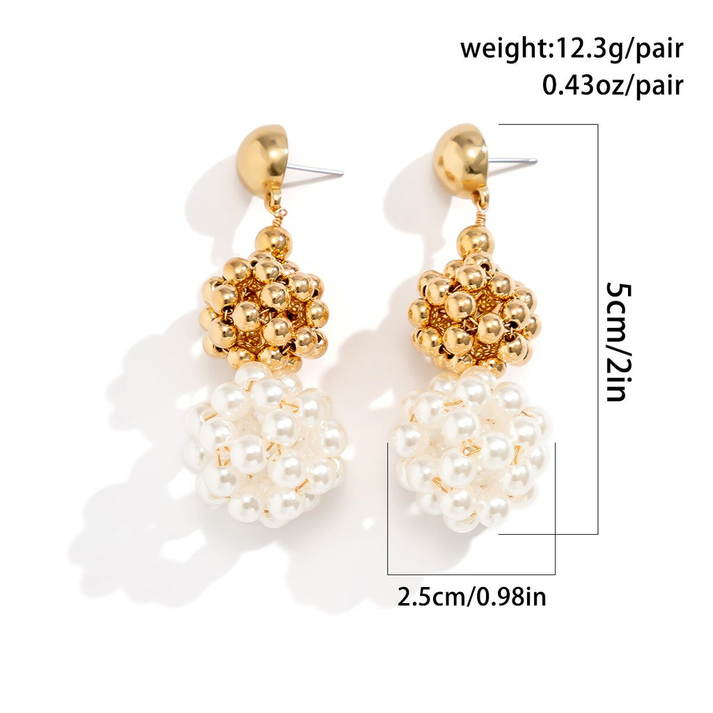 IngeSight.Z Elegant Woven Ball Pearls Drop Earrings for Women Punk Gold Color Metal CCB Beads Hoop Earrings Party Jewelry Gift