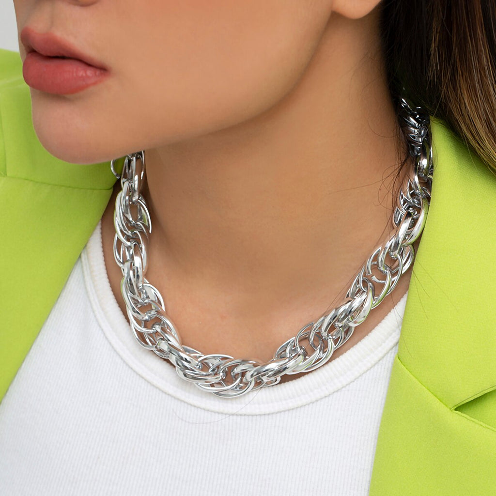 IngeSight.Z European and American Exaggerated Thick Twisted Chain Choker Necklace for Women Goth Vintage Heavy Metal Collier