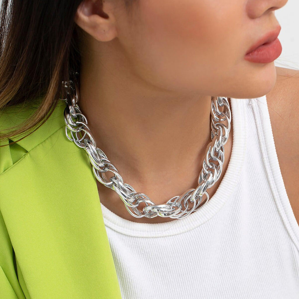 IngeSight.Z European and American Exaggerated Thick Twisted Chain Choker Necklace for Women Goth Vintage Heavy Metal Collier