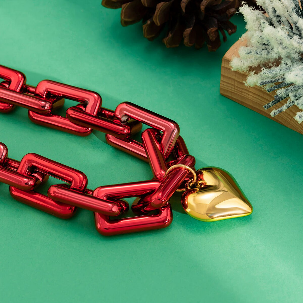 IngeSight.Z  Exaggerated Big Ball Love Heart Pendant Necklace for Women Punk Colorful Chunky Heavy Metal Chain Choker Christmas