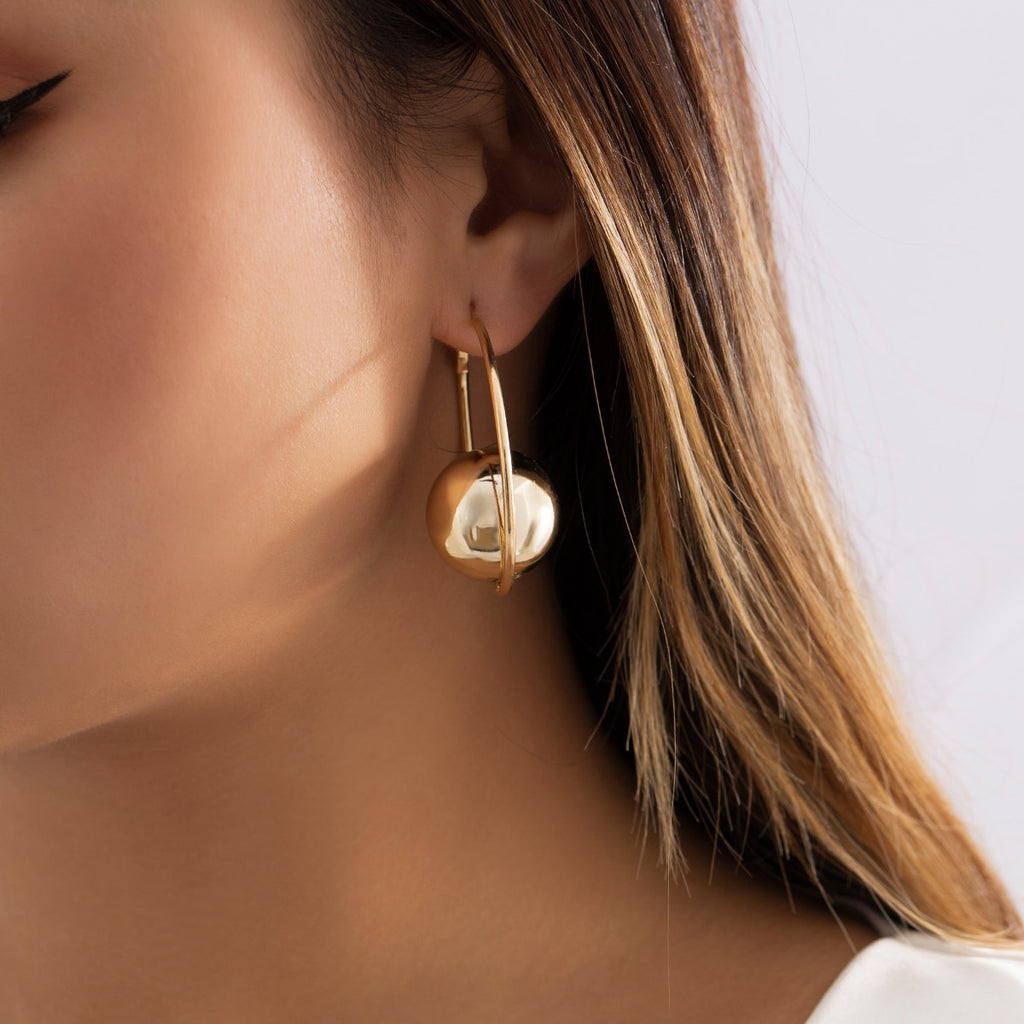 IngeSight.Z Exaggerated CCB Plastic Ball Bead  Hoop Earrings For women Punk Gold Color Geometric Big Round Circle Earrings Gift
