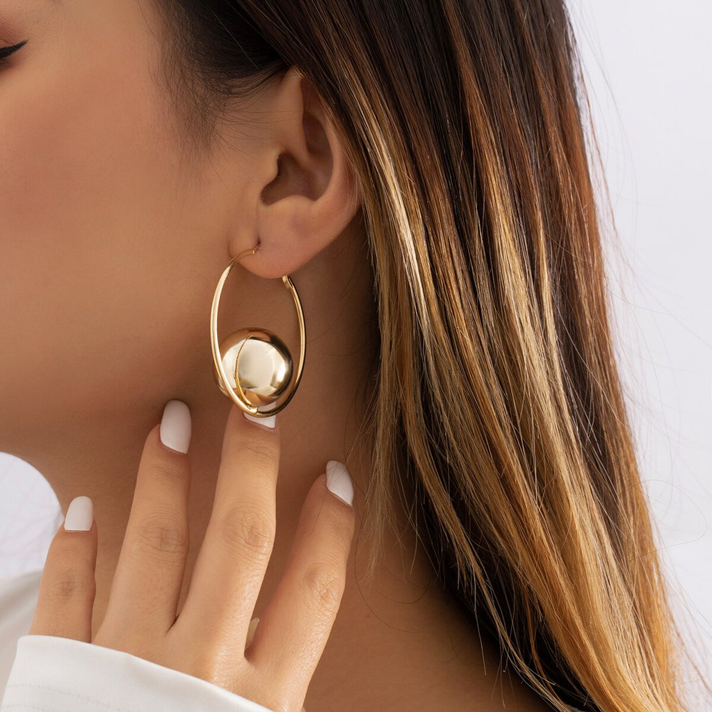 IngeSight.Z Exaggerated CCB Plastic Ball Bead  Hoop Earrings For women Punk Gold Color Geometric Big Round Circle Earrings Gift