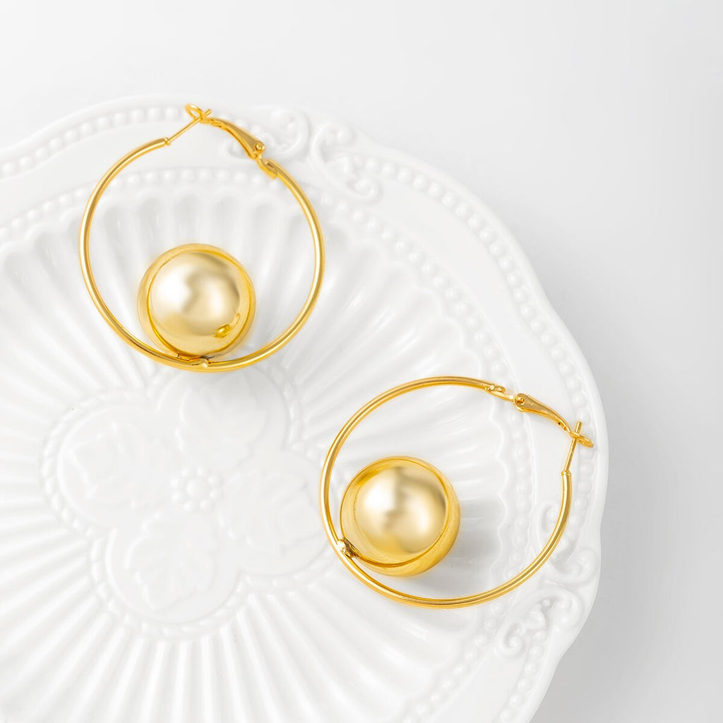 IngeSight.Z Exaggerated CCB Plastic Ball Bead  Hoop Earrings For women Punk Gold Color Geometric Big Round Circle Earrings Gift