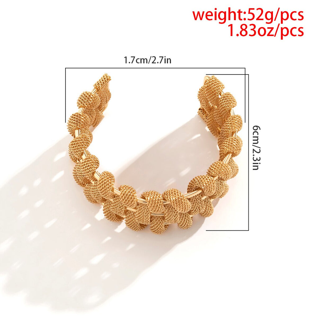 IngeSight.Z Exaggerated Woven Mesh Thick Bangle For Women Charm Gold Color Opening Cuff Adjustable Bracelet Party Wedding