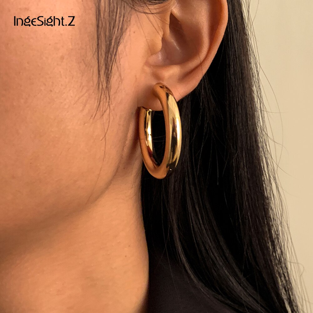 IngeSight.Z CCB Plastic Geometric Round Circle Hoop Earrings Punk Small Loop Earrings for Women Girls Party Jewelry Gift