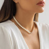 IngeSight.Z Imitation Pearl Stitching Rhinestone Choker Necklace for Women Simple Clavicle Chain Party Wedding Jewelry