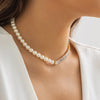 IngeSight.Z Imitation Pearl Stitching Rhinestone Choker Necklace for Women Simple Clavicle Chain Party Wedding Jewelry