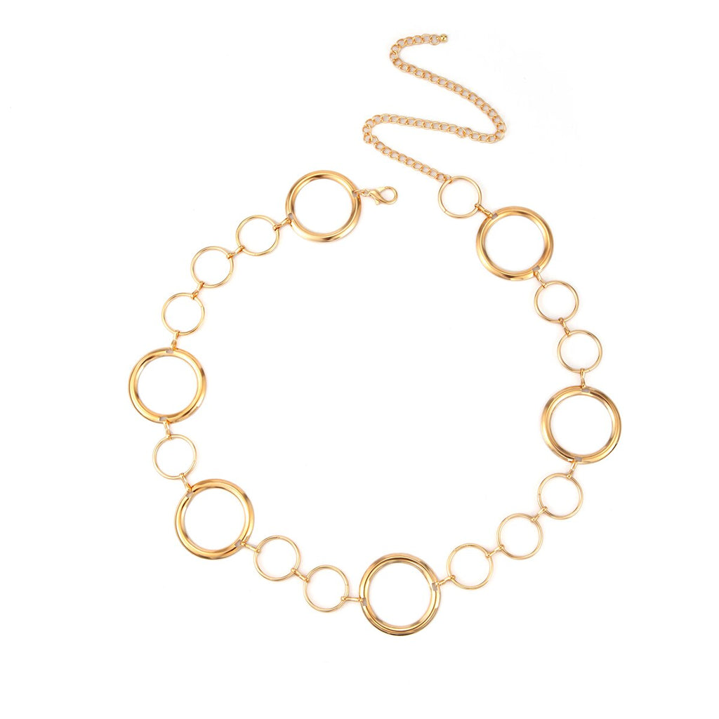 IngeSight.Z Geometric Metal Circle Waist Chain For Women Punk Gold Color Big Ring Long Belly Chain With Long Tassel Dress Belts