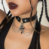 IngeSight.Z Gothic Black Crystal Cross Pendant Necklace For Women Punk Cross Metal Link Chain PU Leather Choker Necklace Collar