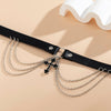 IngeSight.Z Gothic Black Crystal Cross Pendant Necklace For Women Punk Cross Metal Link Chain PU Leather Choker Necklace Collar