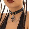 IngeSight.Z Gothic Black Crystal Cross Pendant Necklace For Women Punk Cross Metal Link Chain PU Leather Choker Necklace Collar