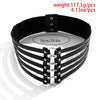 IngeSight.Z  Gothic Black PU Leather Rivets Wide Waist Belt Chain for Women Sexy Elastic 5 Straps Metal Ring Harness Waistband