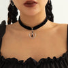 IngeSight.Z Gothic Hollow Heart Crystal Pendant Necklace Earrings Set for Women Punk Black Flocking Cloth Chokers Party  Gift