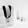 IngeSight.Z Gothic Hollow Heart Crystal Pendant Necklace Earrings Set for Women Punk Black Flocking Cloth Chokers Party  Gift