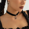 IngeSight.Z Gothic Hollow Heart Crystal Pendant Necklace Earrings Set for Women Punk Black Flocking Cloth Chokers Party  Gift