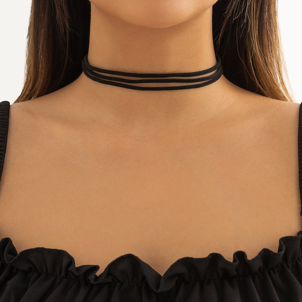 IngeSight.Z Gothic Multilayer Black Wrap Faux Leather Choker Necklaces for Women Vintage Lace Velvet Maxi Short Necklace Collier