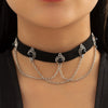 IngeSight.Z Gothic Multilayer Metal Chain Blue Stone Choker Necklace for Women Korean Black Velvet Tassel Clavicle Chain Jewelry
