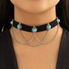 IngeSight.Z Gothic Multilayer Metal Chain Blue Stone Choker Necklace for Women Korean Black Velvet Tassel Clavicle Chain Jewelry