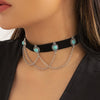 IngeSight.Z Gothic Multilayer Metal Chain Blue Stone Choker Necklace for Women Korean Black Velvet Tassel Clavicle Chain Jewelry