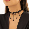 IngeSight.Z Gothic Tattoo Black Lace Crystal Tassel Pendant Necklace For Women Sexy Dark Flower Lace Collar Christmas Choker