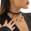 IngeSight.Z Gothic Tattoo Black Lace Crystal Tassel Pendant Necklace For Women Sexy Dark Flower Lace Collar Christmas Choker