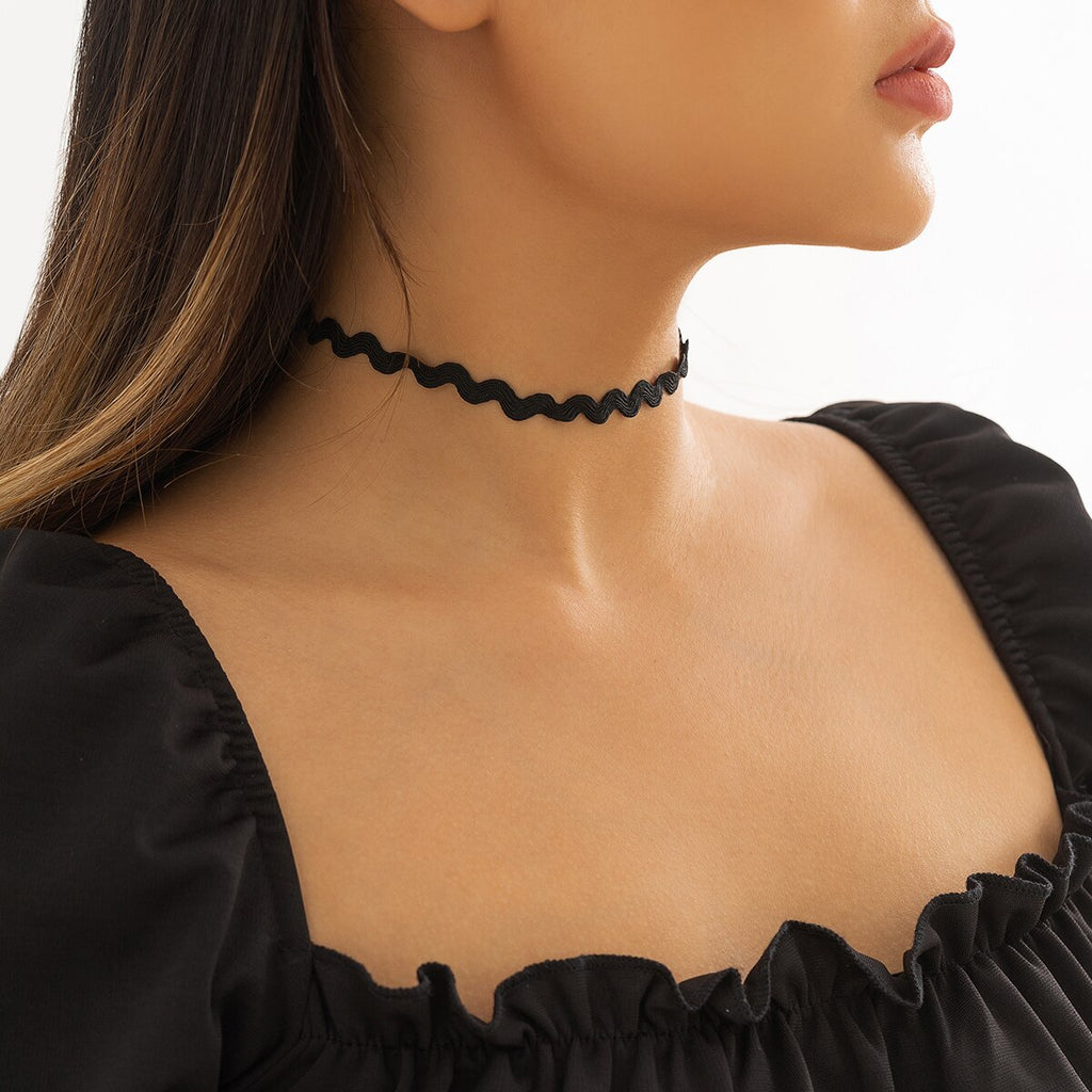 IngeSight.Z Gothic Tattoo Black Wavy Lace Leather Velvet Collar for Women Sexy Vintage Punk Style Choker Necklaces Jewellery