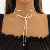 IngeSight.Z Gothic White Long Velvet Bowknot Heart Pendant Necklace for Women Korea Charm Flannel Choker Collar Jewelry