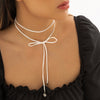 IngeSight.Z Gothic White Long Velvet Bowknot Heart Pendant Necklace for Women Korea Charm Flannel Choker Collar Jewelry