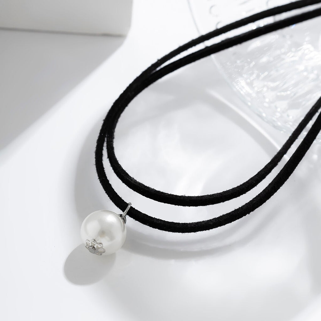 IngeSight.Z Gothic White Pearl Pendant Double Layer Black Leather Necklace for Women Vintage Clavicle Chain Party Jewelry Gift