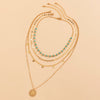 IngeSight.Z Green Color Beaded Chain Choker Necklaces Multi Layered Round Sequins Tassel Pendant Carved Coin Necklaces Jewelry