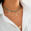 IngeSight.Z Green Color Beaded Chain Choker Necklaces Multi Layered Round Sequins Tassel Pendant Carved Coin Necklaces Jewelry