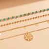 IngeSight.Z Green Color Beaded Chain Choker Necklaces Multi Layered Round Sequins Tassel Pendant Carved Coin Necklaces Jewelry