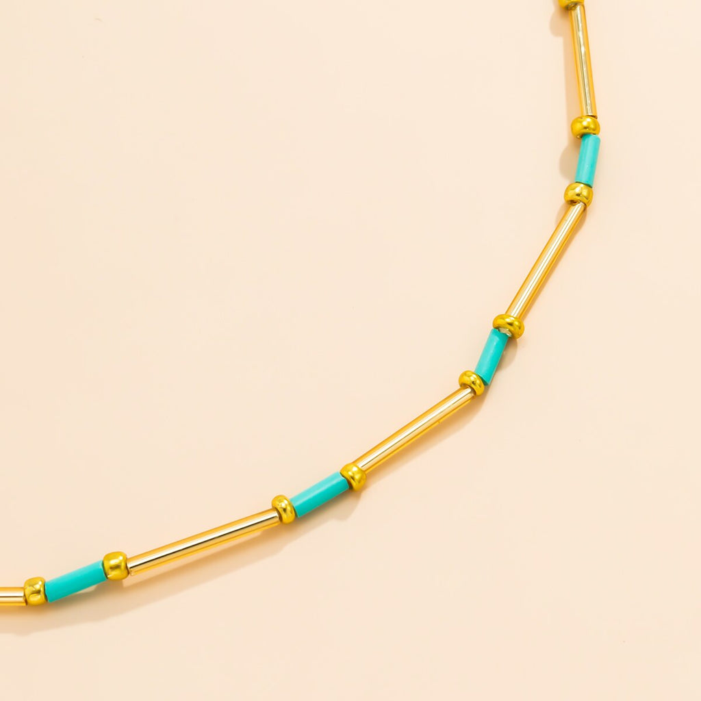 IngeSight.Z Green Color Seed Beaded Chain Short Choker Necklaces for Women Small Imitation Pearl Clavicle Necklaces Jewelry Gift