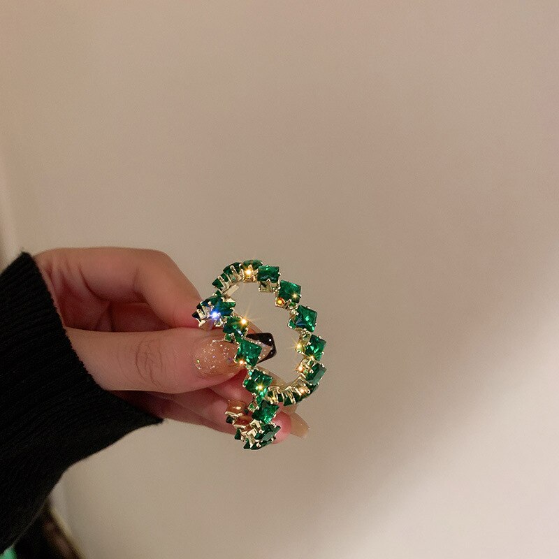 IngeSight.Z Green/White Color Shiny Rhinestones Geometric Hoop Earrings for Women Statement Crystal Piercing Earrings Jewelry