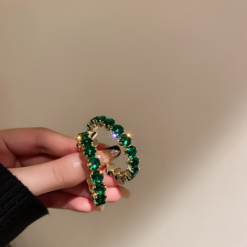 IngeSight.Z Green/White Color Shiny Rhinestones Geometric Hoop Earrings for Women Statement Crystal Piercing Earrings Jewelry