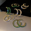 IngeSight.Z Green/White Color Shiny Rhinestones Geometric Hoop Earrings for Women Statement Crystal Piercing Earrings Jewelry