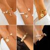 IngeSight.Z Heart Moon Carved Coin Pendant Bracelets Bangles Women Imitation Pearl Toggle Bracelets on Hand Wrist Chain Jewelry
