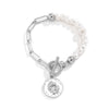 IngeSight.Z Heart Moon Carved Coin Pendant Bracelets Bangles Women Imitation Pearl Toggle Bracelets on Hand Wrist Chain Jewelry