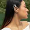IngeSight.Z Elf Earring Pearl Flowers Leaf  Ear Clip for Women Creative Copper Bead Long Tassel Chain Ear Hanging Earrings