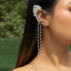 IngeSight.Z Elf Earring Pearl Flowers Leaf  Ear Clip for Women Creative Copper Bead Long Tassel Chain Ear Hanging Earrings