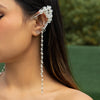IngeSight.Z Elf Earring Pearl Flowers Leaf  Ear Clip for Women Creative Copper Bead Long Tassel Chain Ear Hanging Earrings